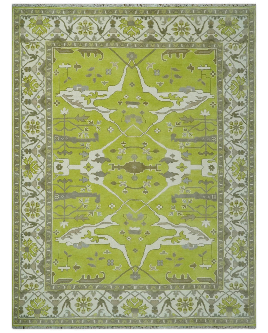 Bright Green and Ivory Hand knotted Oriental Oushak 9x12 wool Area Rug - The Rug Decor