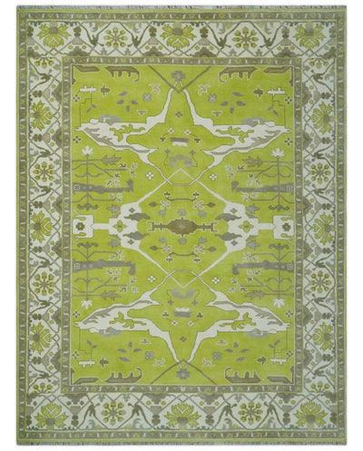 Bright Green and Ivory Hand knotted Oriental Oushak 9x12 wool Area Rug - The Rug Decor