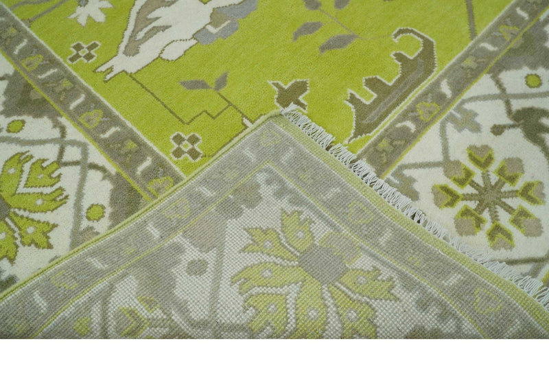 Bright Green and Ivory Hand knotted Oriental Oushak 9x12 wool Area Rug - The Rug Decor