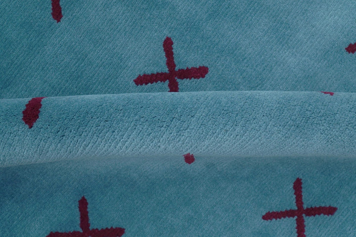 Brisk Custom Made Contemporary Design Blue Hand Knotted Wool Rug - The Rug Decor