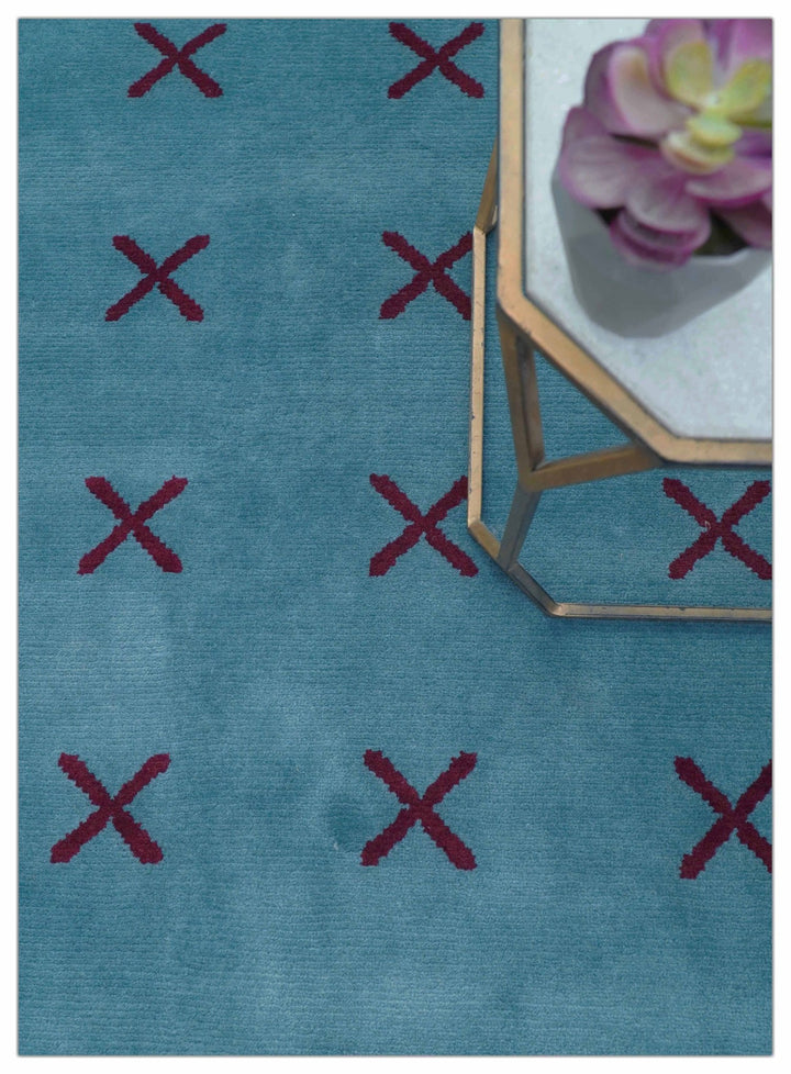 Brisk Custom Made Contemporary Design Blue Hand Knotted Wool Rug - The Rug Decor