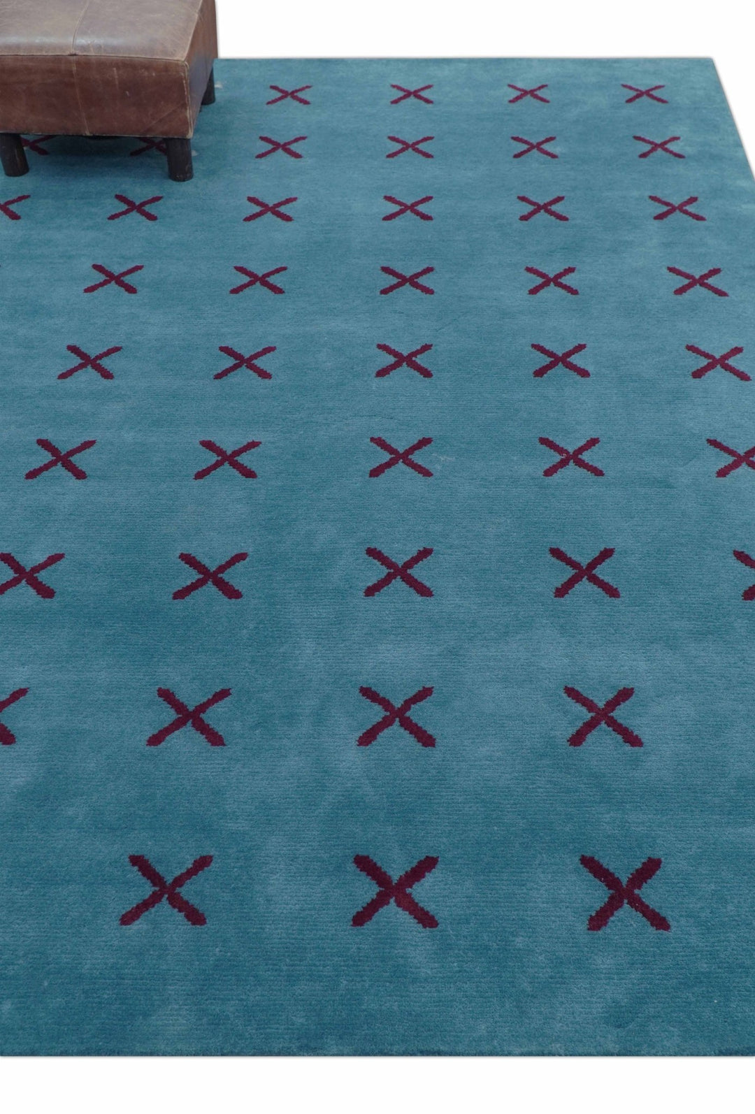 Brisk Custom Made Contemporary Design Blue Hand Knotted Wool Rug - The Rug Decor