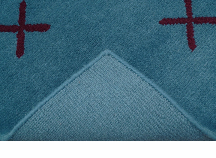 Brisk Custom Made Contemporary Design Blue Hand Knotted Wool Rug - The Rug Decor