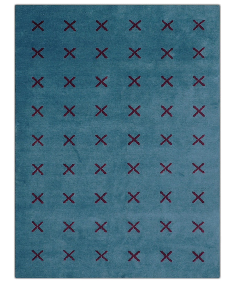 Brisk Custom Made Contemporary Design Blue Hand Knotted Wool Rug - The Rug Decor
