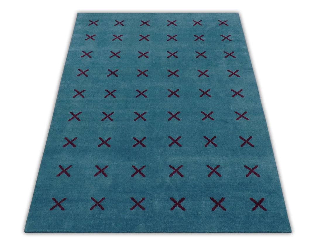 Brisk Custom Made Contemporary Design Blue Hand Knotted Wool Rug - The Rug Decor