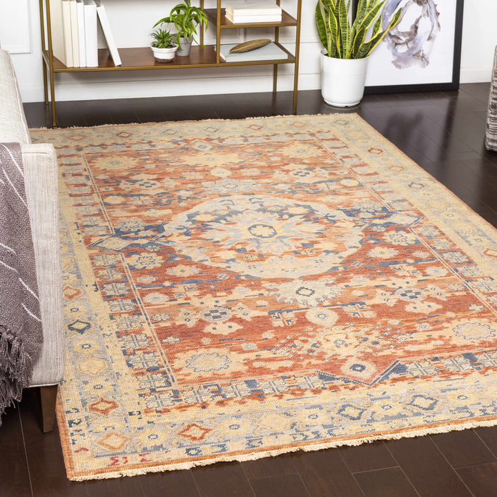 Brookeland Traditional Beige And Rust Hand Knotted Wool Area Rug