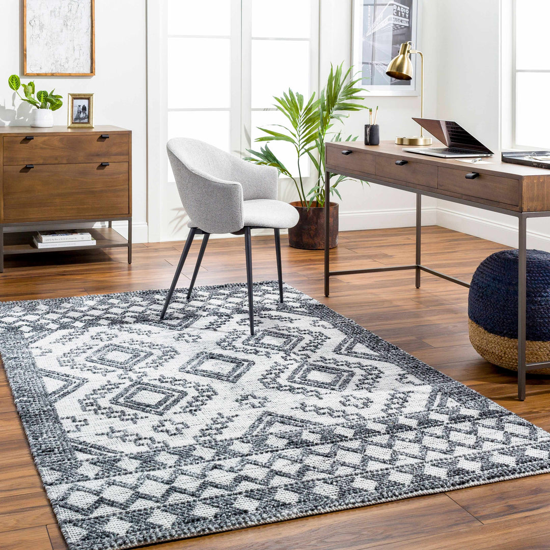 Bram Modern Geometric Ivory And Charcoal Hand Woven Area Rug