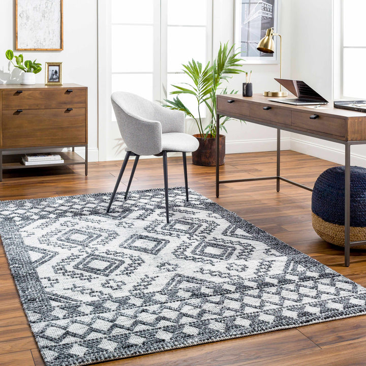 Bram Modern Geometric Ivory And Charcoal Hand Woven Area Rug