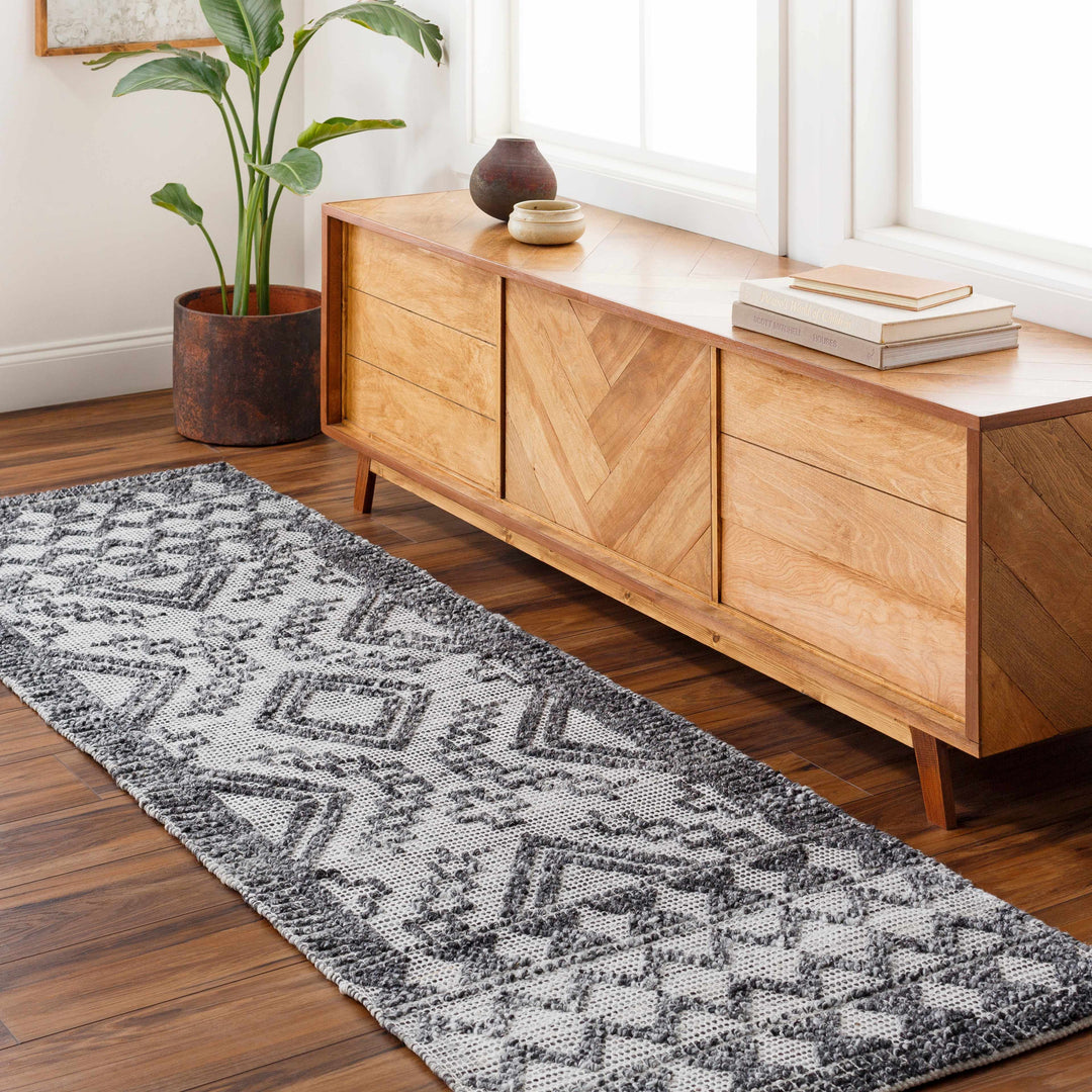 Bram Modern Geometric Ivory And Charcoal Hand Woven Area Rug