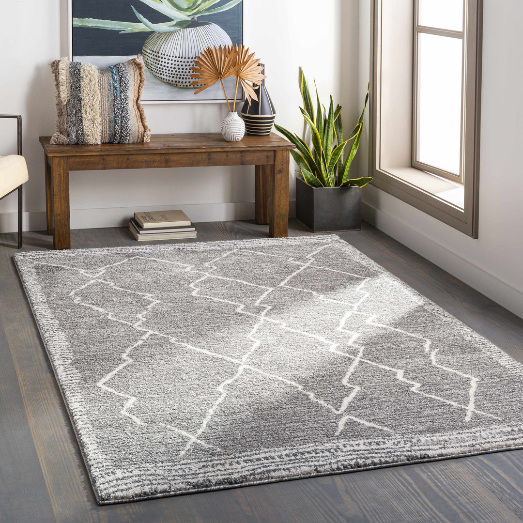 Bramham Modern Geometrical Design Gray Area Rug