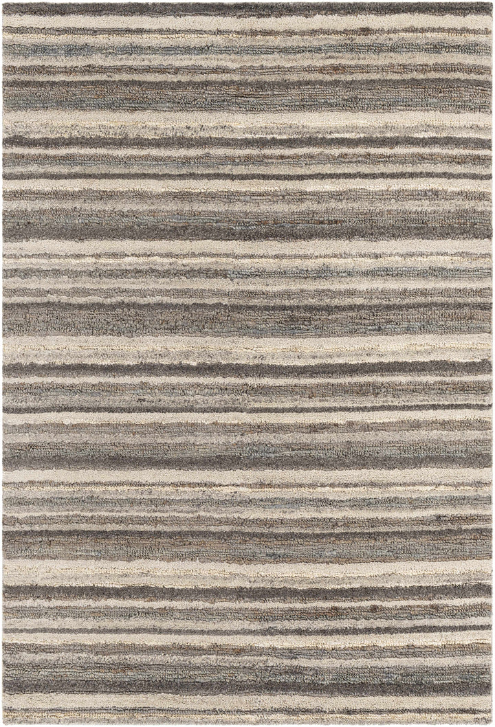 Burnage Modern Stripes Design Beige And Charcoal Hand Woven Area Rug