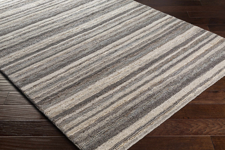 Burnage Modern Stripes Design Beige And Charcoal Hand Woven Area Rug