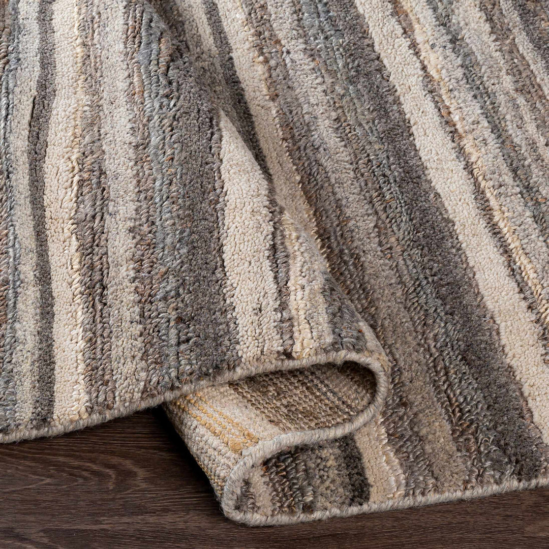 Burnage Modern Stripes Design Beige And Charcoal Hand Woven Area Rug