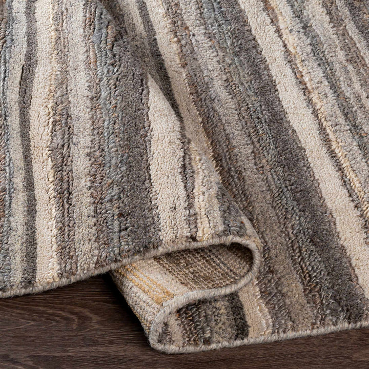 Burnage Modern Stripes Design Beige And Charcoal Hand Woven Area Rug