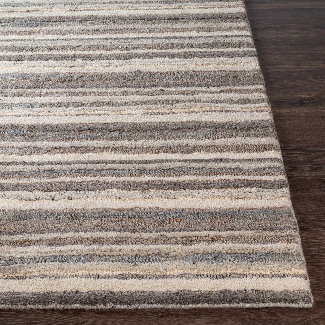 Burnage Modern Stripes Design Beige And Charcoal Hand Woven Area Rug