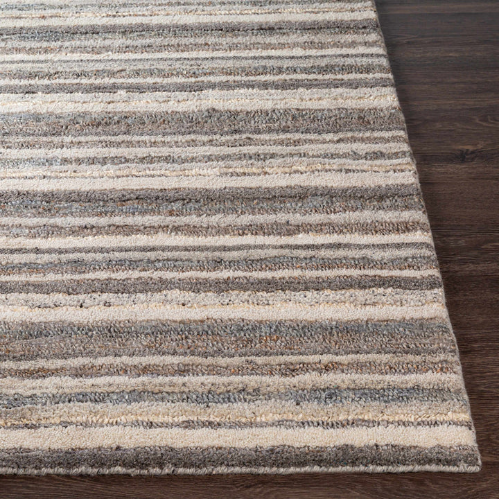 Burnage Modern Stripes Design Beige And Charcoal Hand Woven Area Rug