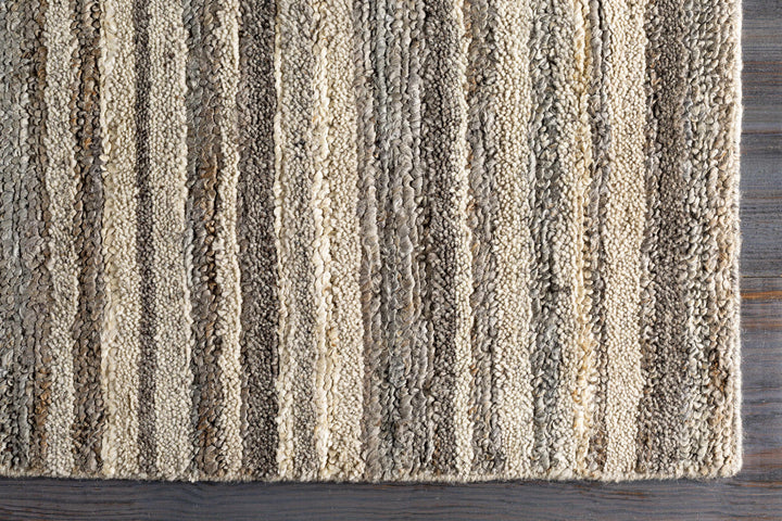 Burnage Modern Stripes Design Beige And Charcoal Hand Woven Area Rug