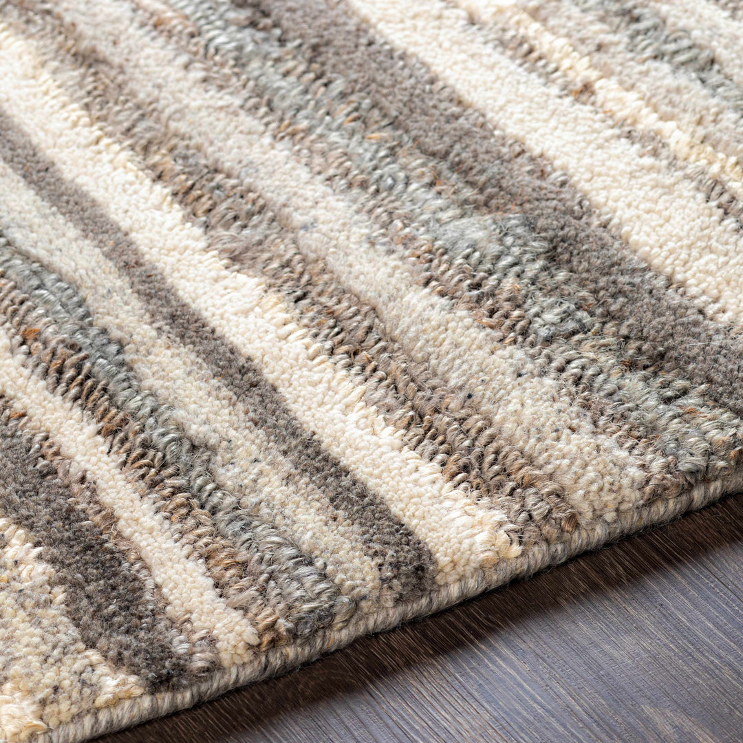 Burnage Modern Stripes Design Beige And Charcoal Hand Woven Area Rug