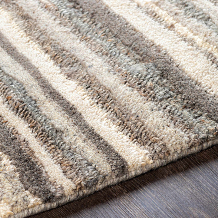 Burnage Modern Stripes Design Beige And Charcoal Hand Woven Area Rug