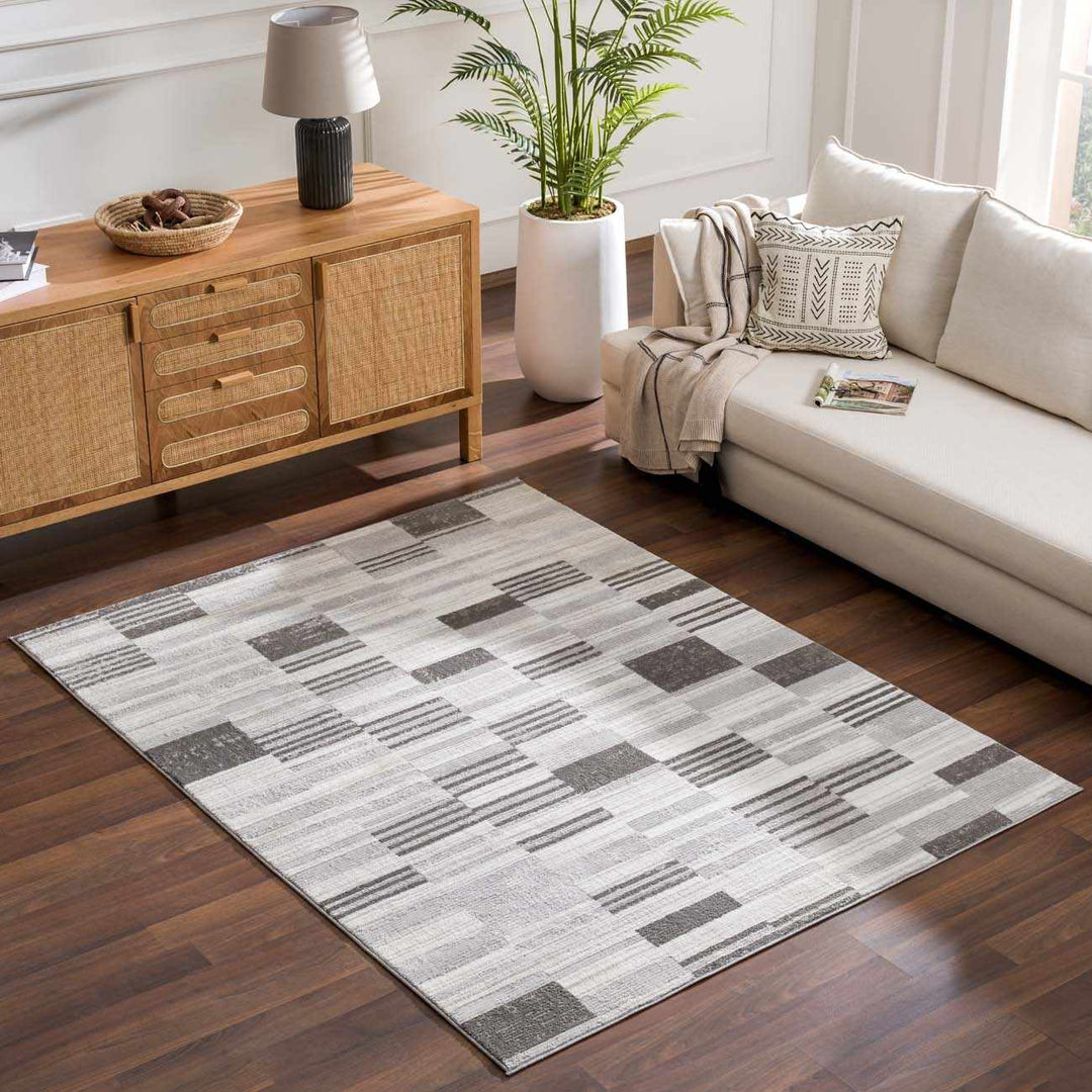 Bronka Modern Geometric Design Gray Machine Woven Rug - The Rug Decor