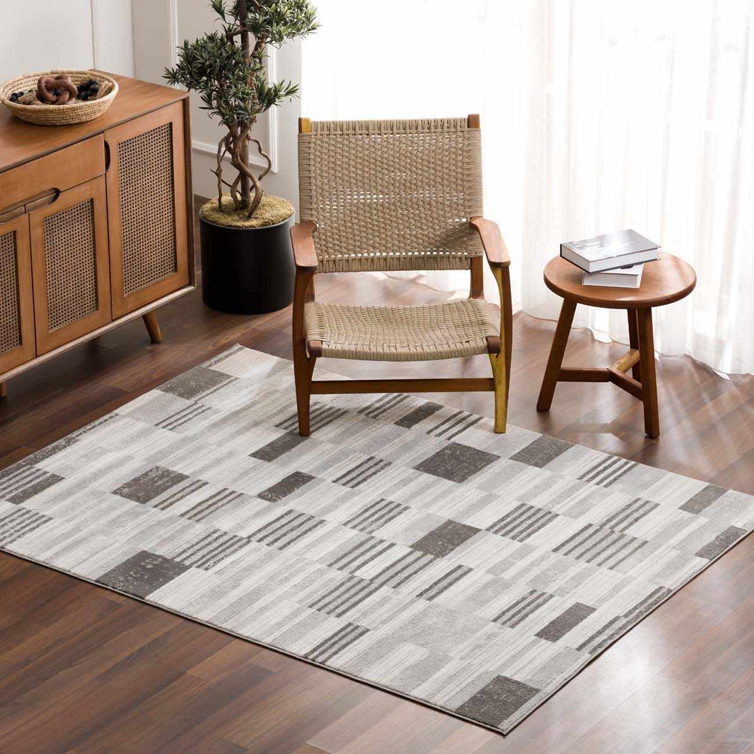 Bronka Modern Geometric Design Gray Machine Woven Rug - The Rug Decor