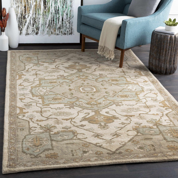 Broomfield Medallion Design Tan And Beige Hand Tufted Wool Rug - The Rug Decor