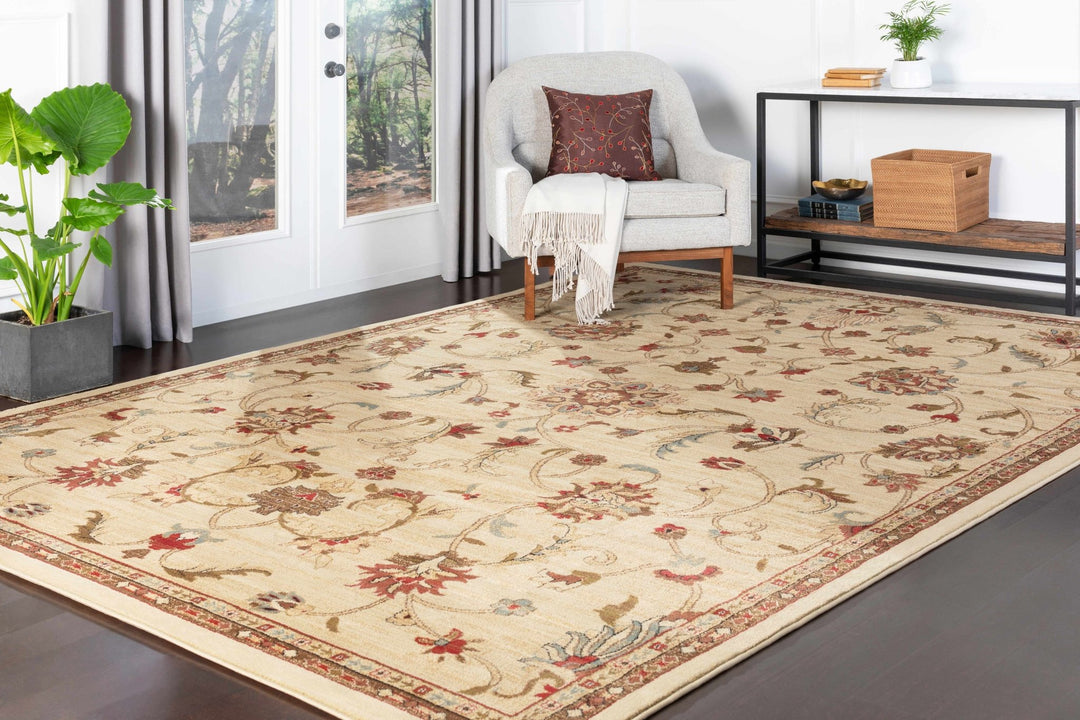 Brown And Beige Traditional Oushak Design Machine Woven Rug - The Rug Decor