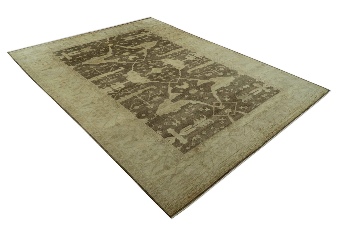 Brown And Beige Traditional Oushak Hand knotted Wool Area Rug - The Rug Decor