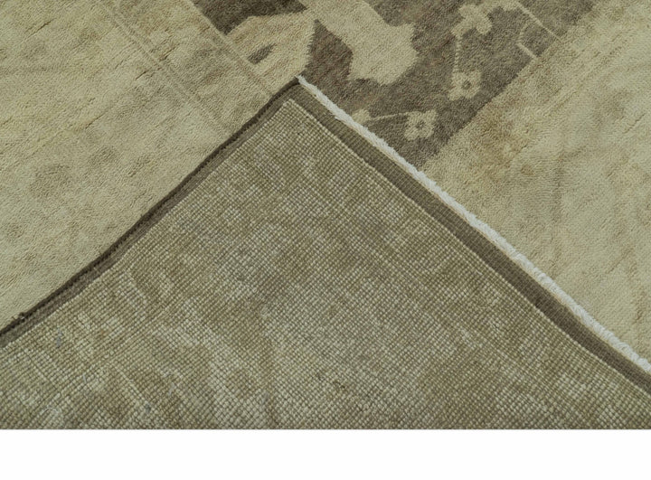 Brown And Beige Traditional Oushak Hand knotted Wool Area Rug - The Rug Decor