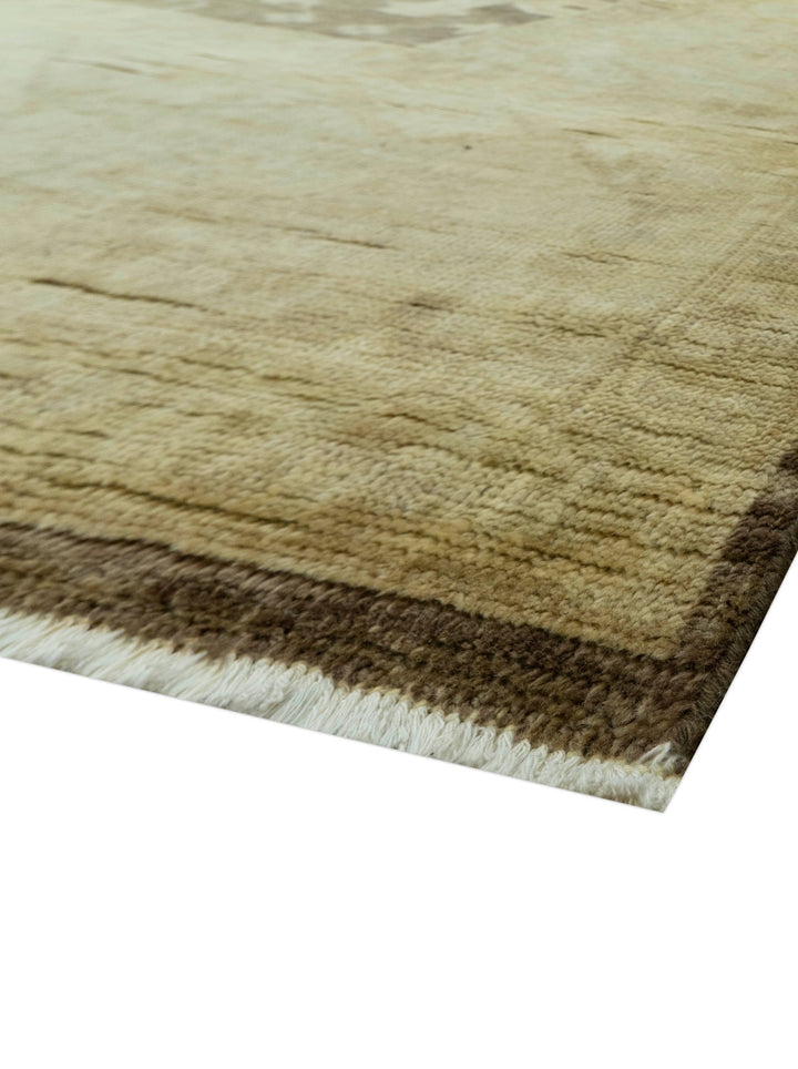 Brown And Beige Traditional Oushak Hand knotted Wool Area Rug - The Rug Decor