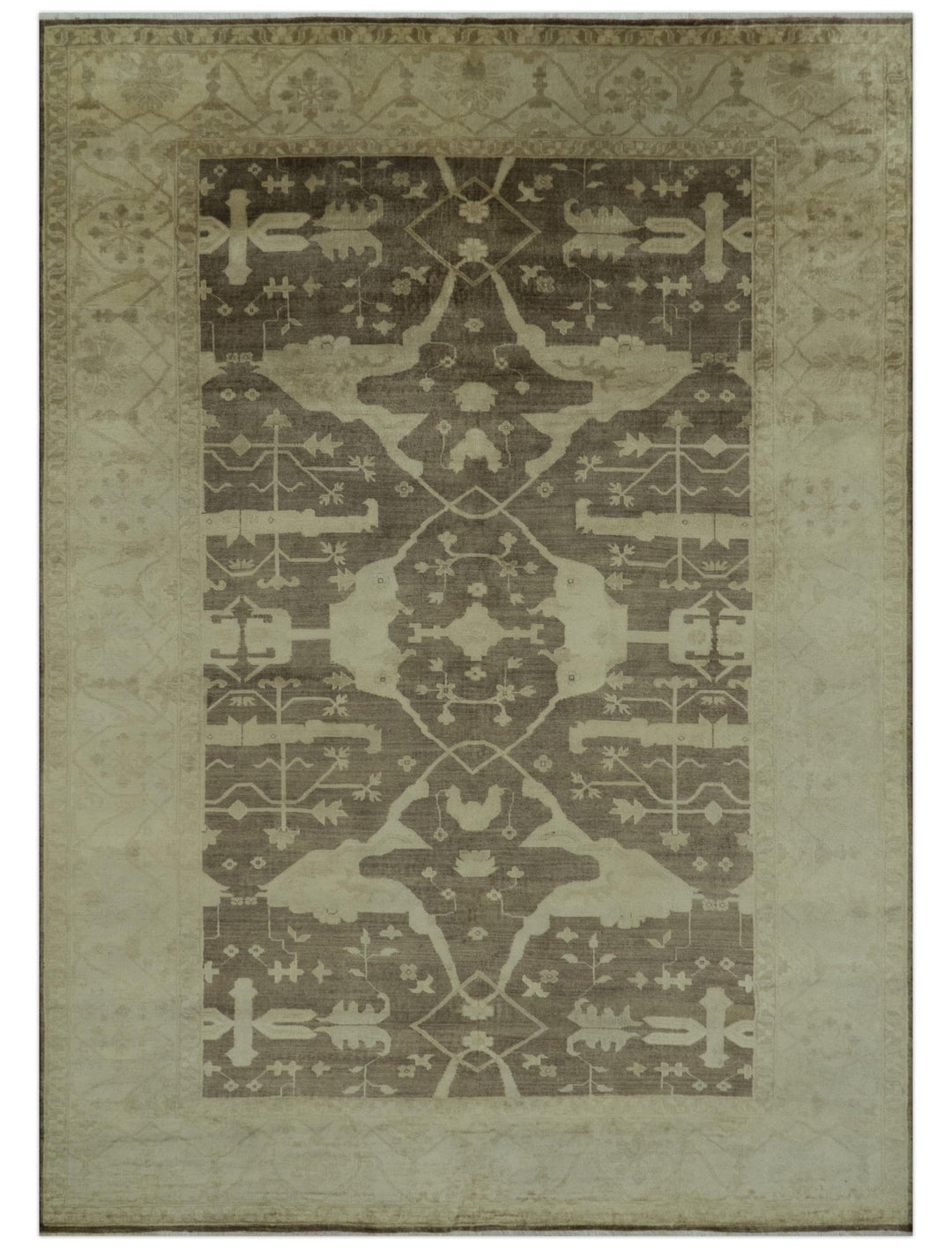 Brown And Beige Traditional Oushak Hand knotted Wool Area Rug - The Rug Decor