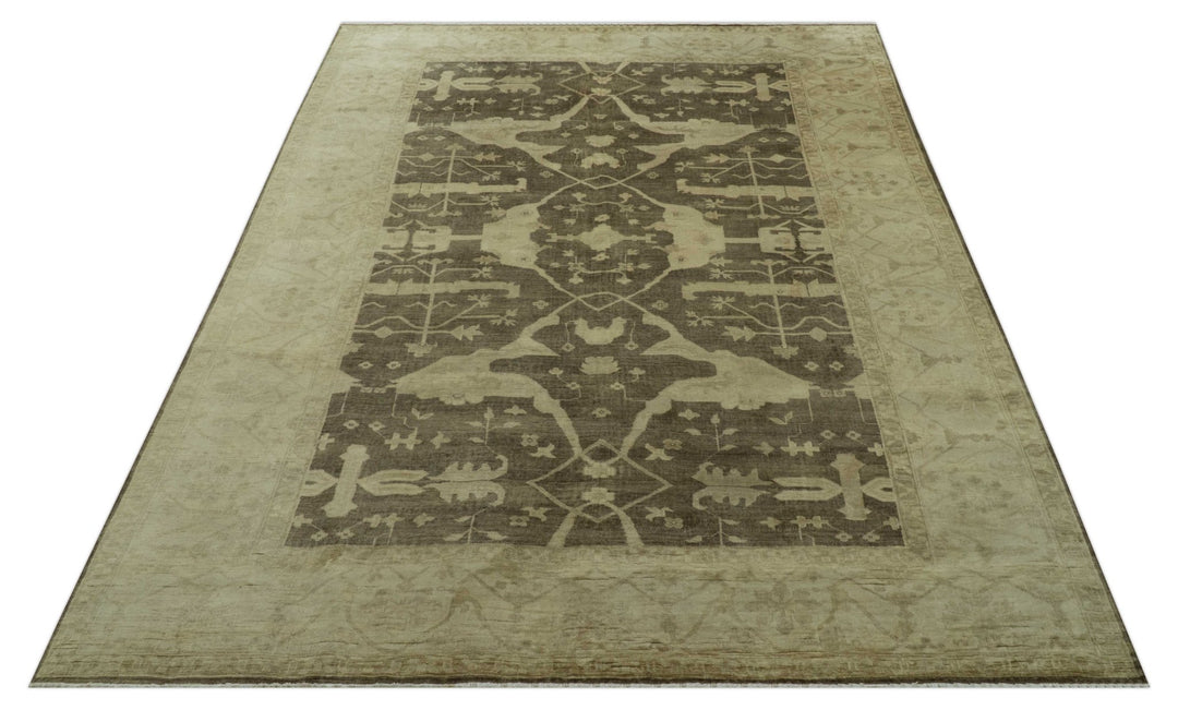Brown And Beige Traditional Oushak Hand knotted Wool Area Rug - The Rug Decor