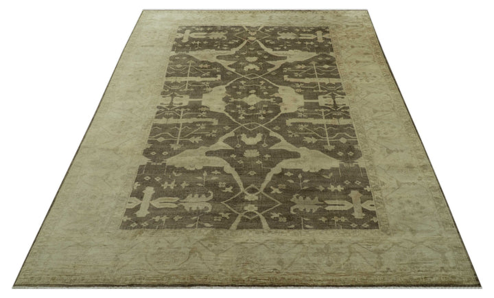 Brown And Beige Traditional Oushak Hand knotted Wool Area Rug - The Rug Decor