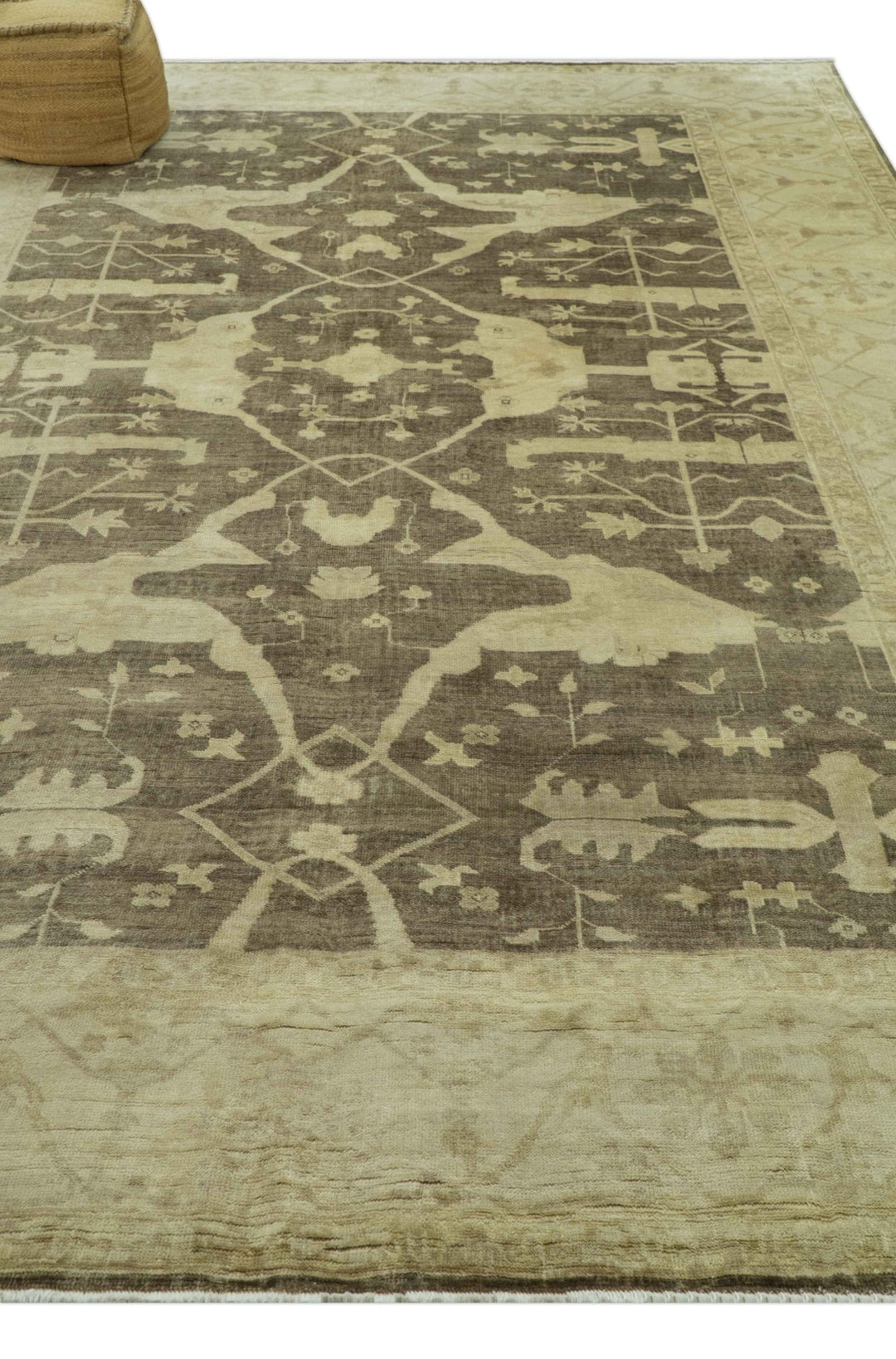 Brown And Beige Traditional Oushak Hand knotted Wool Area Rug - The Rug Decor
