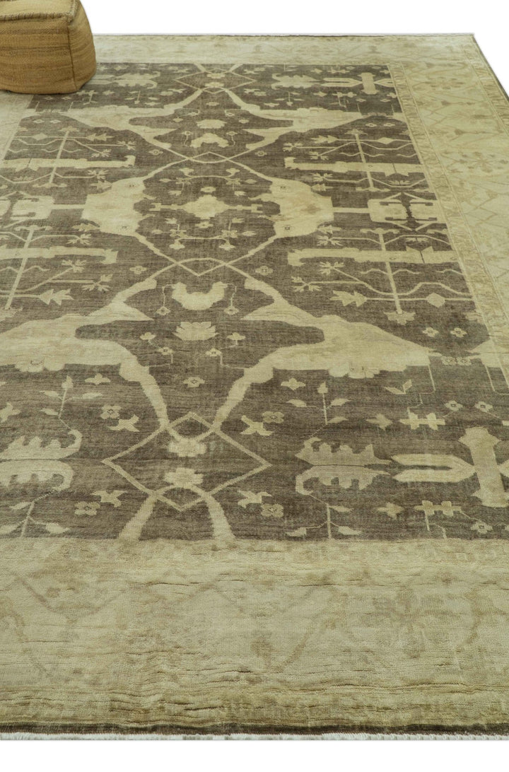 Brown And Beige Traditional Oushak Hand knotted Wool Area Rug - The Rug Decor