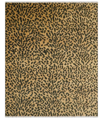 Brown and Charcoal Modern leopard Design Hand knotted 8x10 wool area rug - The Rug Decor