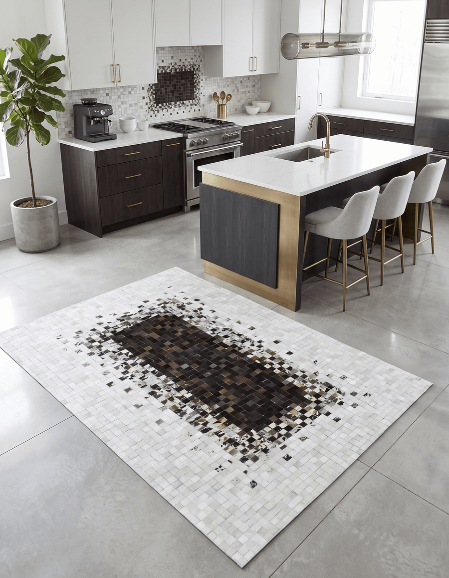Brown and Ivory Modern Style Hand Made Leather Rug - The Rug Decor