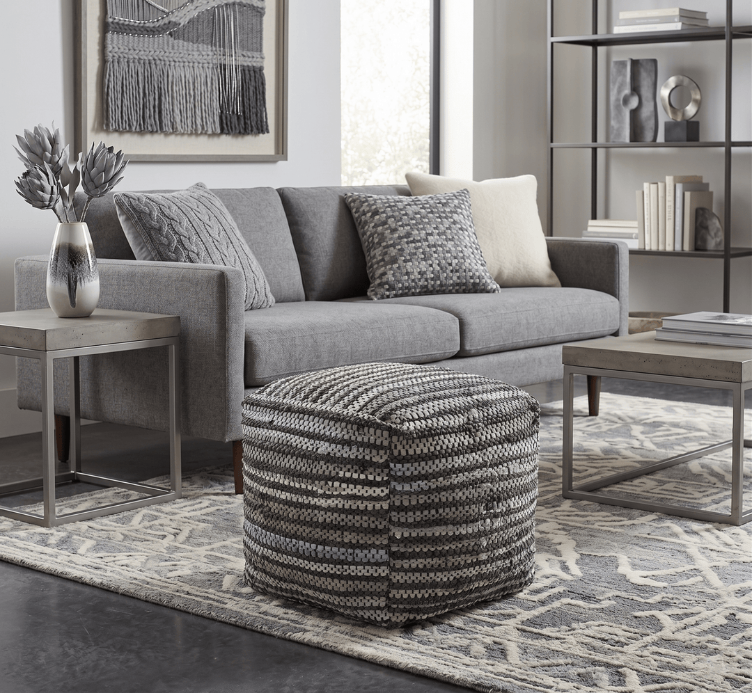 Brown And Silver Modern Stripes Pattern Jute Pouf - The Rug Decor