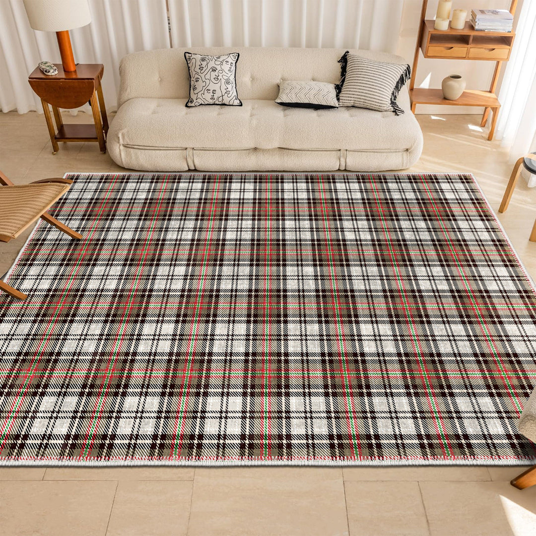 Brown And White Tartan Pattern Machine Washable Rug - The Rug Decor