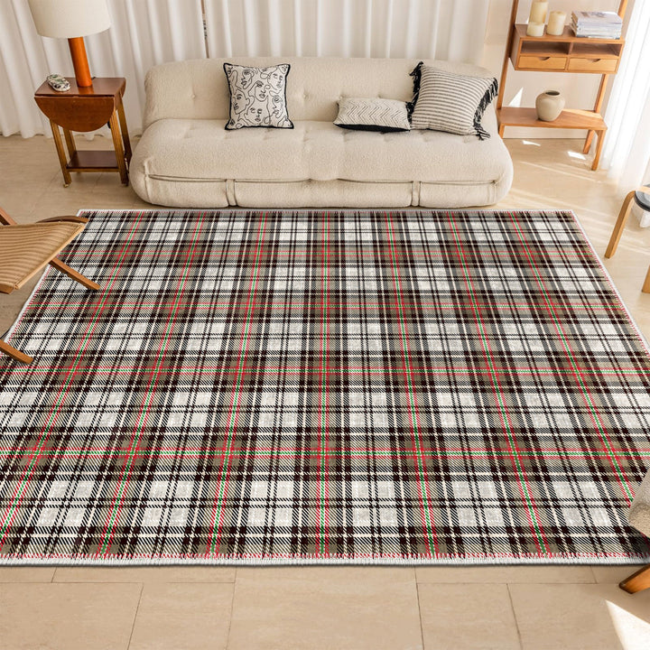 Brown And White Tartan Pattern Machine Washable Rug - The Rug Decor