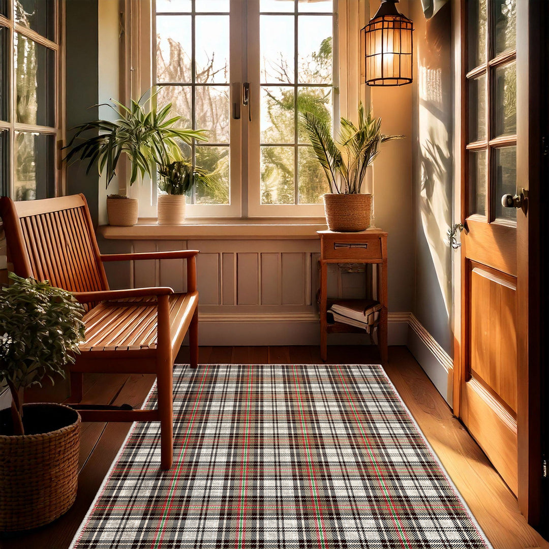 Brown And White Tartan Pattern Machine Washable Rug - The Rug Decor