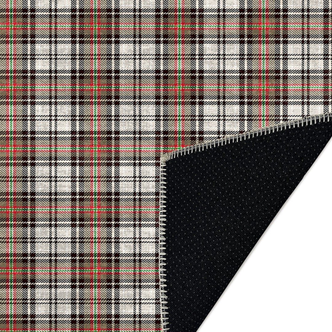 Brown And White Tartan Pattern Machine Washable Rug - The Rug Decor