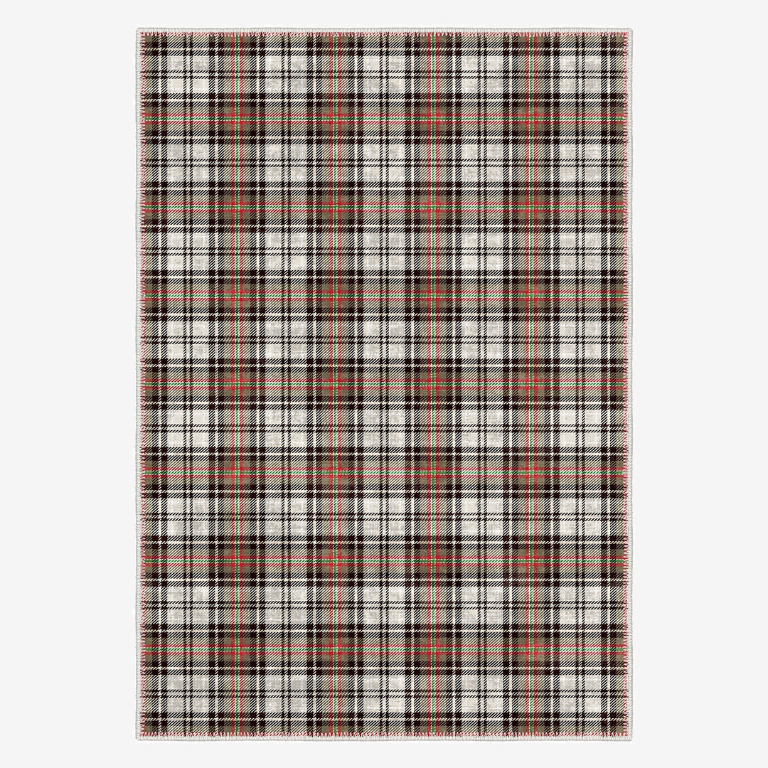 Brown And White Tartan Pattern Machine Washable Rug - The Rug Decor