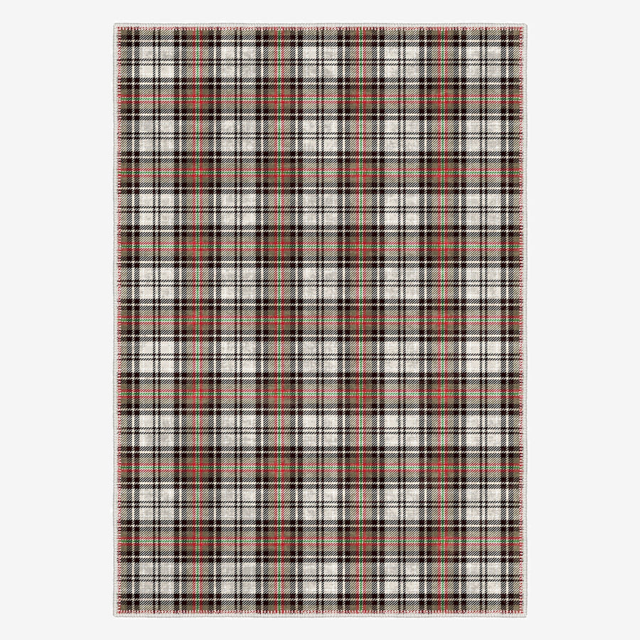 Brown And White Tartan Pattern Machine Washable Rug - The Rug Decor