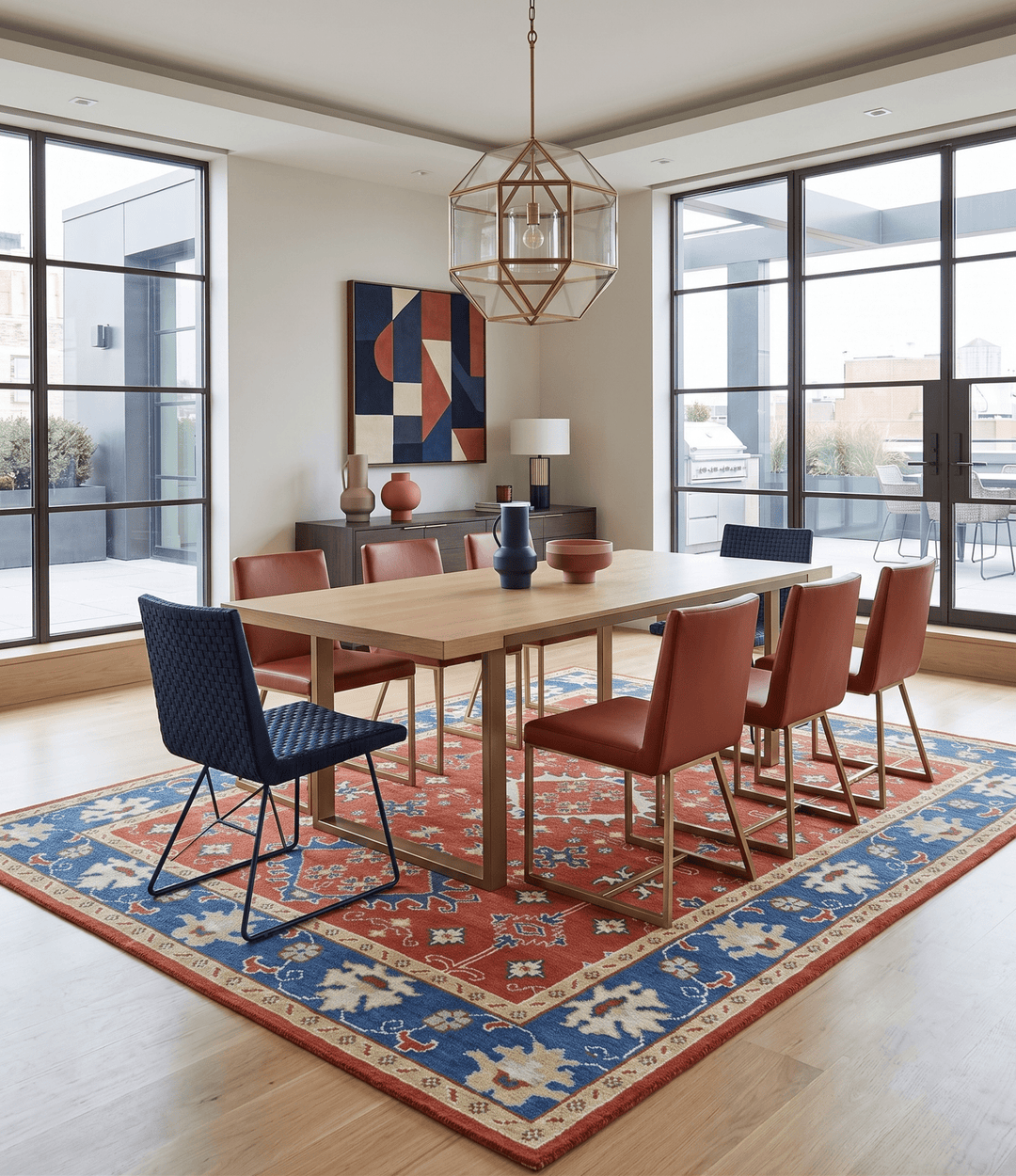 Brown, Blue and Beige Traditional Oriental Hand Knotted Multi Size Wool Area Rug - The Rug Decor