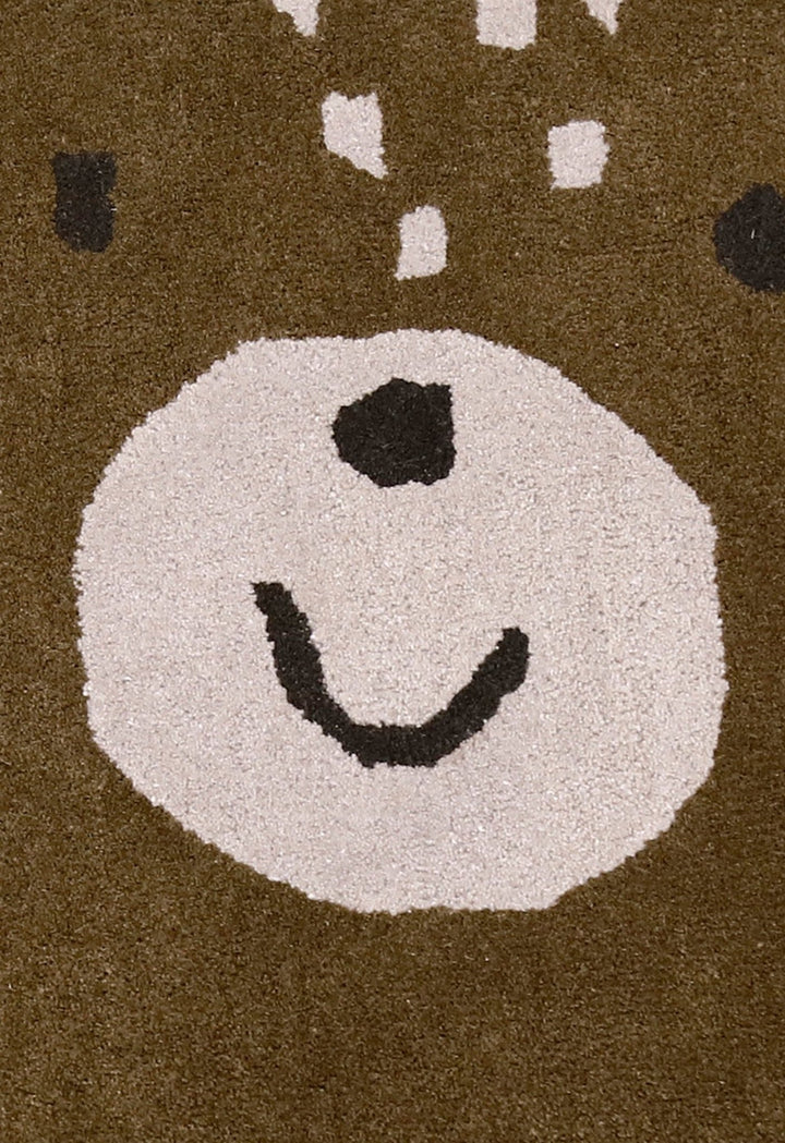 Brown Bubble Bear Face Pattern Hand Tufted 3x3 Wool Rug - The Rug Decor