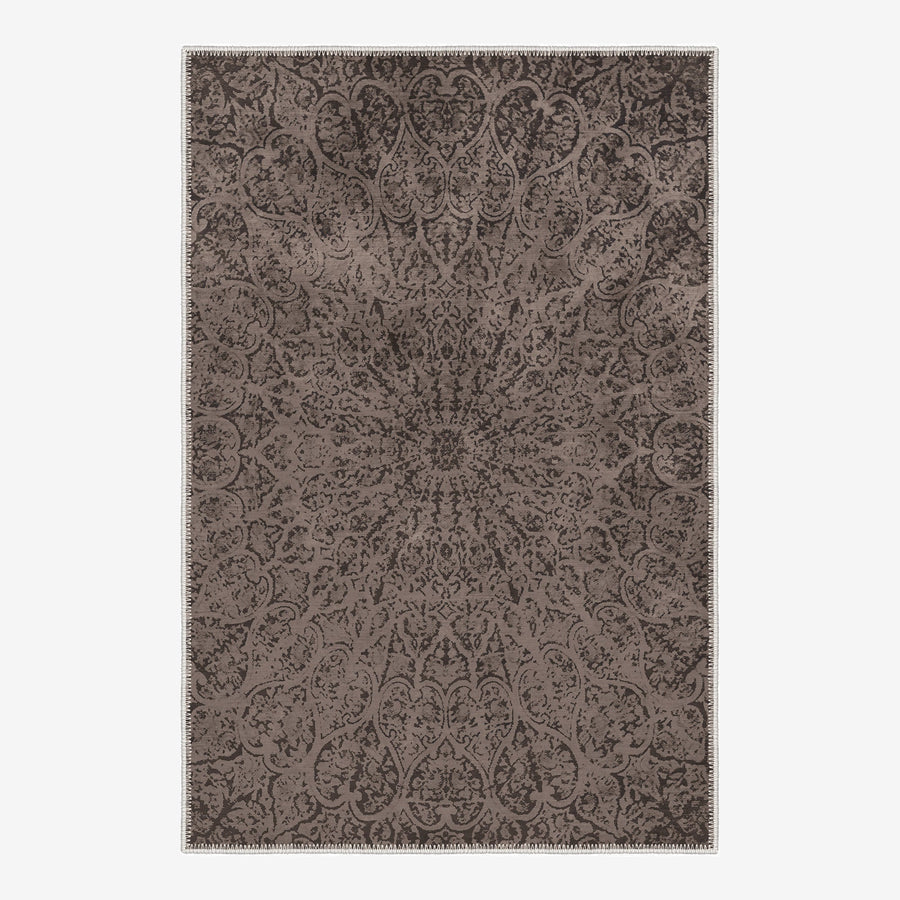 Brown Medallion Design Machine Washable Cotton Area Rug - The Rug Decor