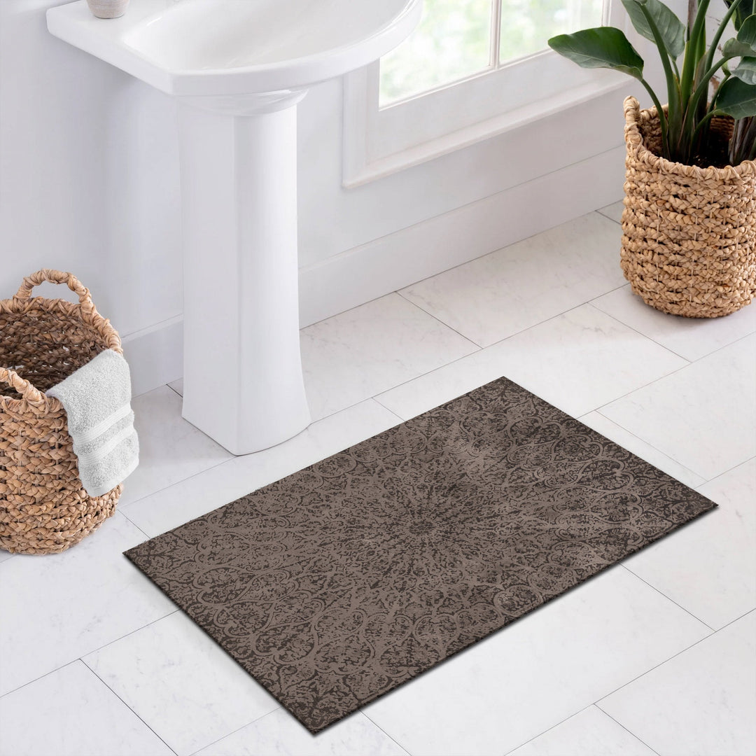 Brown Medallion Design Machine Washable Cotton Area Rug - The Rug Decor
