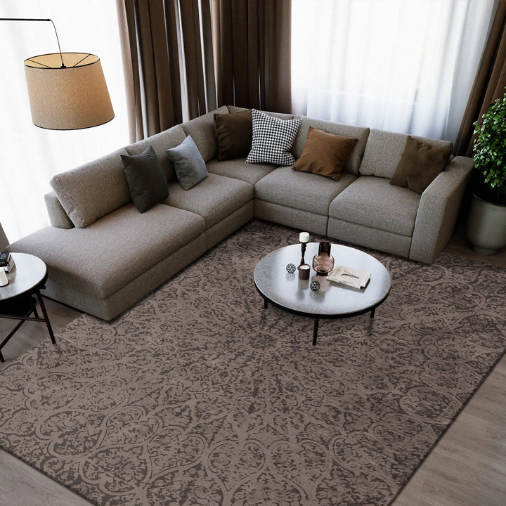 Brown Medallion Design Machine Washable Cotton Area Rug - The Rug Decor