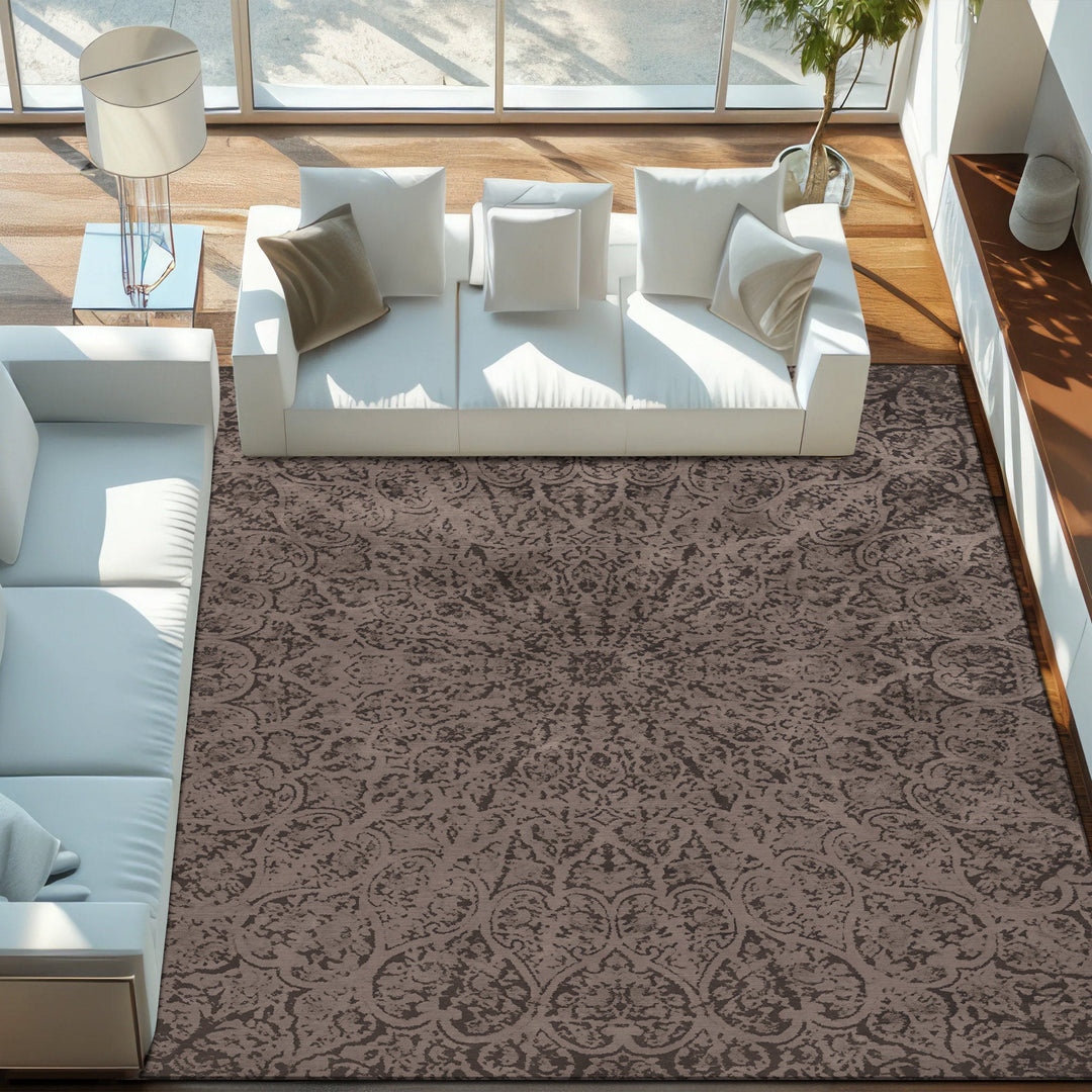 Brown Medallion Design Machine Washable Cotton Area Rug - The Rug Decor